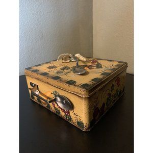 Unique Tin Hand Painted Box, Spoon Handles, Rooster, Bird Butterfly, Sunflowers